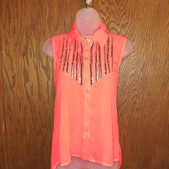 Ali Kris High-Low Open Back Button Shiny Blouse Size Small - Picture 6 of 8